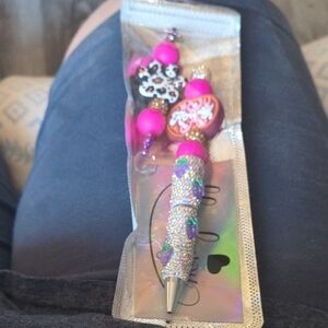 Pink and Silver Beaded Pen